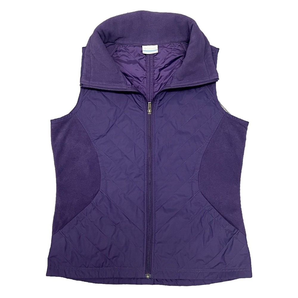 Columbia Vest Womens Medium Purple Fleece Quilted Full Zip Sleeveless Pockets